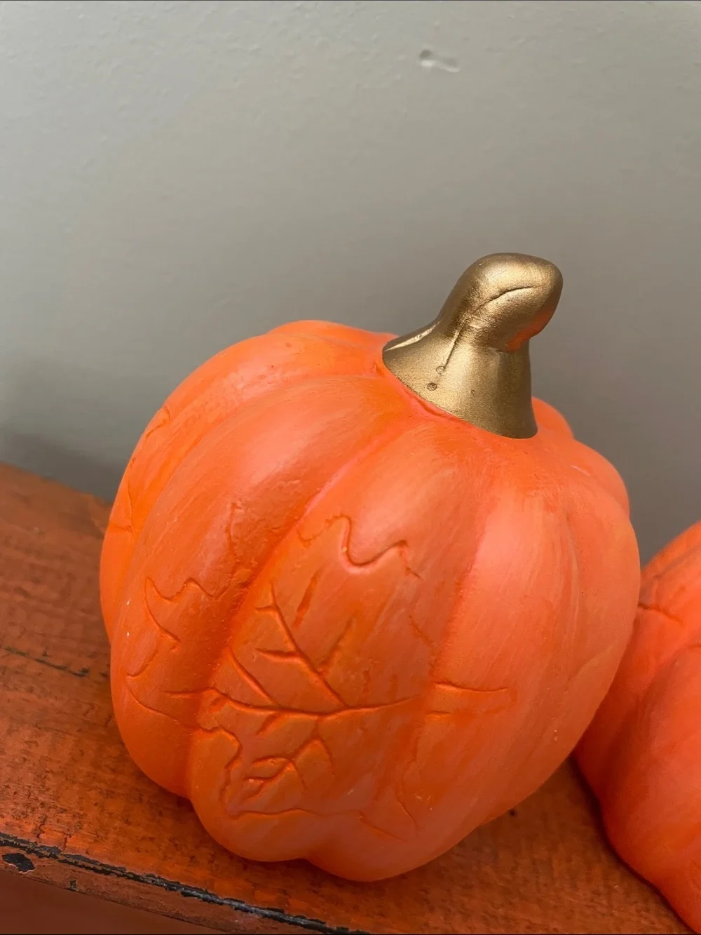 Set of Three Orange and Gold Decorative Pumpkins